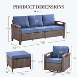 BBR Series 5-Piece Outdoor Sofa Set: 2 Swivel Chairs  + 3-Seater with Ottomans - Belord