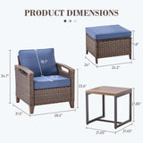 BBR Series 5-Piece Outdoor Set: 2 Patio Chairs, Footrests & Side Table - Premium All-Weather Wicker Patio Furniture - Belord
