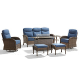 Premium 7-Piece Wicker Patio Set with Rattan Fire Pit Table – High-Back Seating for Garden Relaxation, ND Series - Belord