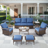 Patio Conversation Set 7-Piece with Sofa, Swivel Glider Chairs, Coffee Table, Side Table, and Ottoman, SS Series - Belord
