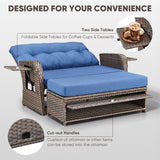 Outdoor Rattan Daybed Set with Multipurpose Ottoman & Side Tray, NDS Series - Belord