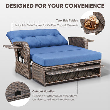 Outdoor Rattan Daybed Set with Multipurpose Ottoman & Side Tray, NDS Series - Belord