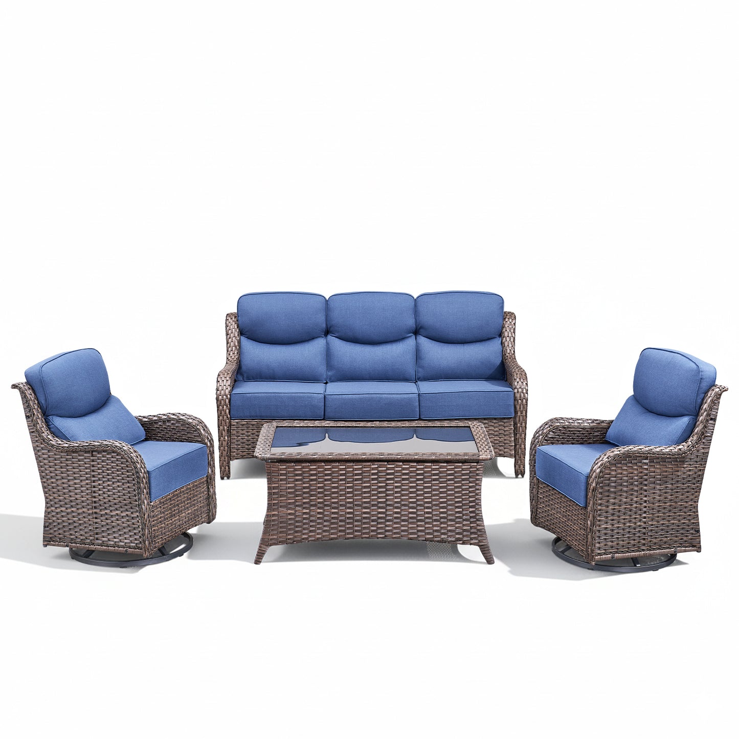 Premium 4PCS Patio Conversation Set for Backyard & Deck, Hand-Woven Rattan Sofa, Swivel Chairs & Coffee Table with 6" Cushions, NT Series
