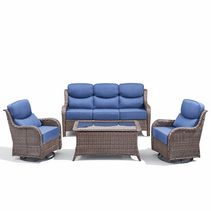 Premium 4PCS Patio Conversation Set for Backyard & Deck, Hand-Woven Rattan Sofa, Swivel Chairs & Coffee Table with 6" Cushions, NT Series