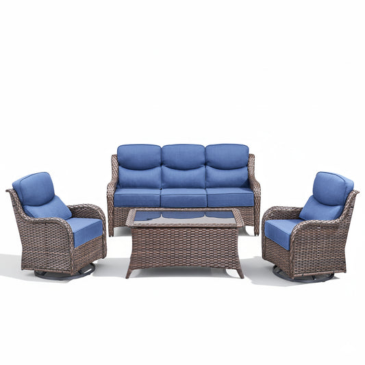 Premium 4PCS Patio Conversation Set for Backyard & Deck, Hand-Woven Rattan Sofa, Swivel Chairs & Coffee Table with 6" Cushions, NT Series