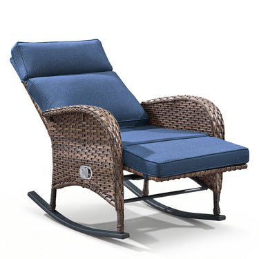 Outdoor Wicker Rocking Recliner Chair with Adjustable Backrest & Footrest, Cushioned PE Rattan Patio Lounge Chair, NDS Series - Belord