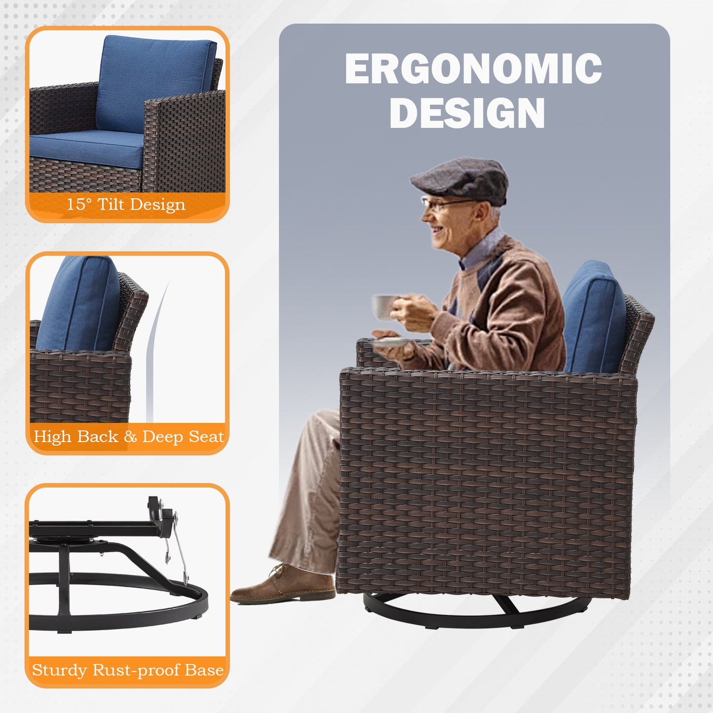 Outdoor 1-Piece Swivel Glider Chairs- 350LBS Weight Capacity, GRS Series