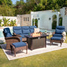 Luxury 7-Piece Patio Lounge Set with Metal Fire Pit Table & Ottomans – Deep Cushion Comfort for Deck Evenings, ND Series - Belord