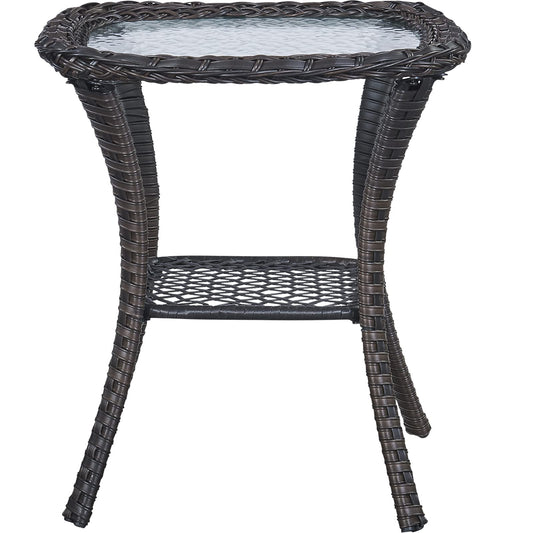 Outdoor PE Rattan Storage Side Table with Tempered Glass, NTC Series