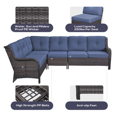 Save 50% - 7-Piece L-Shaped Patio Sectional Sofa Set + Wicker Coffee Table, NTC Series - Belord