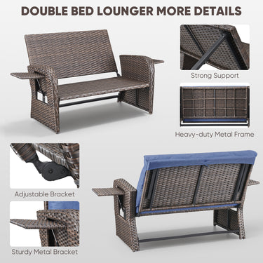 Outdoor Rattan Daybed Set with Multipurpose Ottoman & Side Tray, NDS Series - Belord