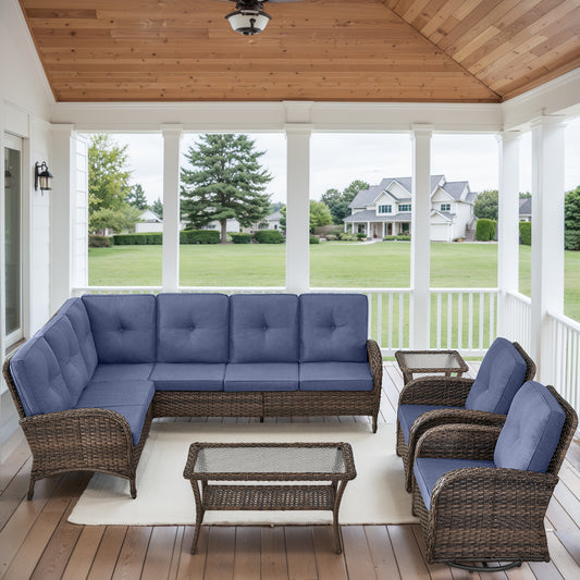 Large Sectional Set 10-Piece with Swivel Glider Chairs, Coffee Table, and Side Table, NDS Series