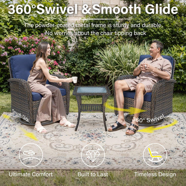 Patio Single PE Wicker Swivel Glider Chair with Thick Cushions, NDS Series - Belord