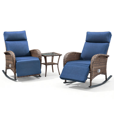 Luxury 3-Piece Adjustable Rocking Set - PE Wicker Recliners with Side Tables, NDS Series - Belord