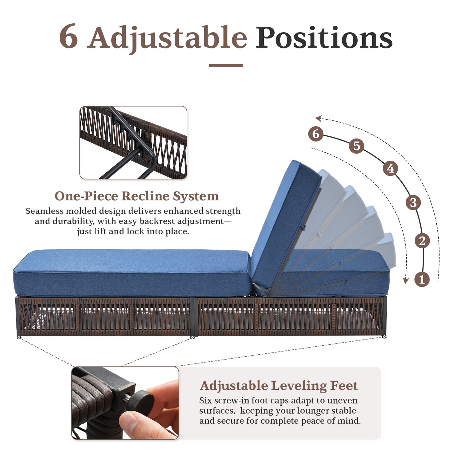 3-Piece Ultimate Comfort Lounge Set – 2 Adjustable 76.8" Chaise Lounges with 5-Inch Cushions + Side Table, NTC Series