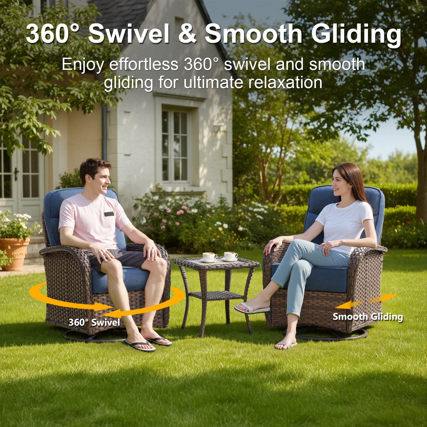 Luxury 5-Piece Rattan Patio Furniture Set with Wicker Fire Pit Table – 6" Cushions for Garden & Backyard Living, ND Series - Belord