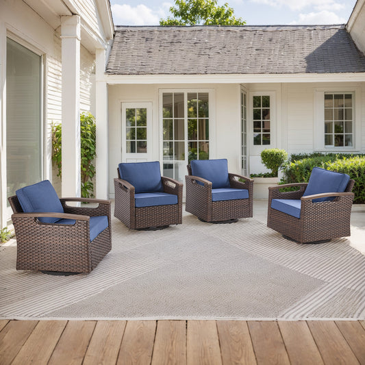 Luxury 4-Piece Patio Furniture Set with Swivel Rocking Chairs - Heavy Duty All-Weather PE Wicker, BBR Series