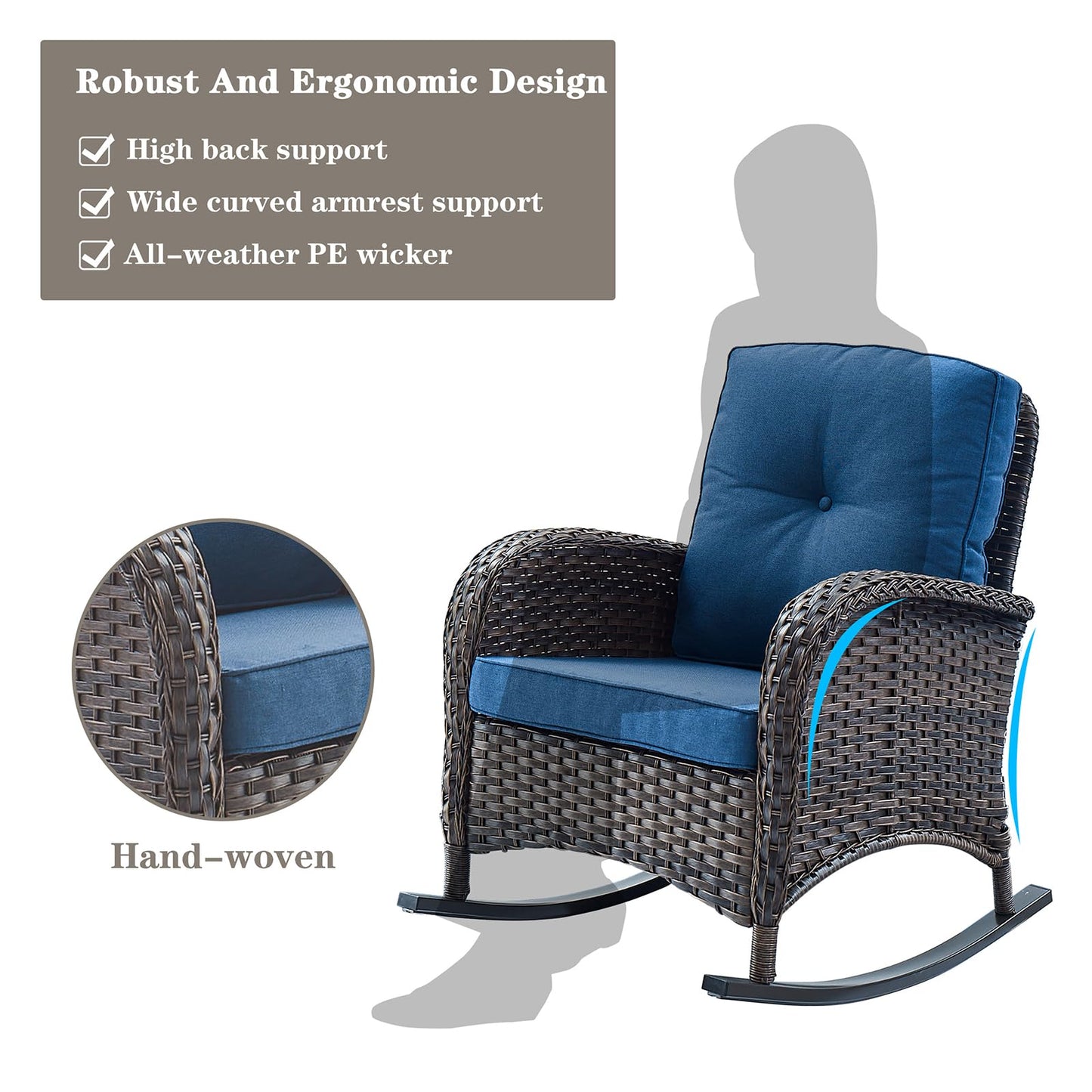 Wicker Rocking Chairs Set with Side Table, NDS Series