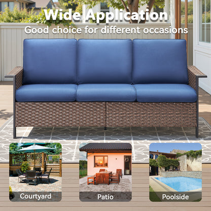 All-Weather Rattan Patio Sofa Set (3 PCS) — High-Back 3-Seater Deep Seat Couch with Ottomans, WNG Series