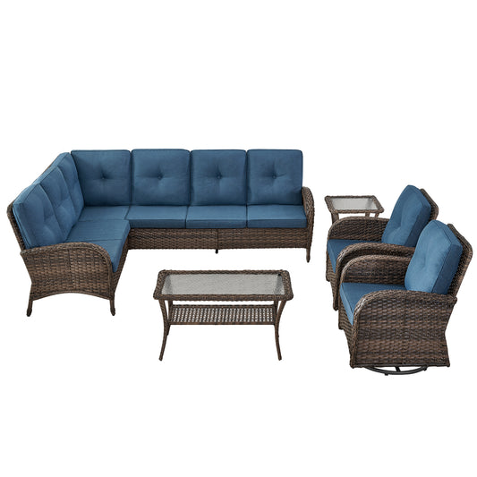 Large Sectional Set 10-Piece with Swivel Glider Chairs, Coffee Table, and Side Table, NDS Series
