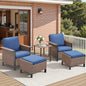 5-Piece Patio Set: 2 High-Back Wicker Patio Chairs, 2 Ottomans & 1 Glass Side Table, WNG Series