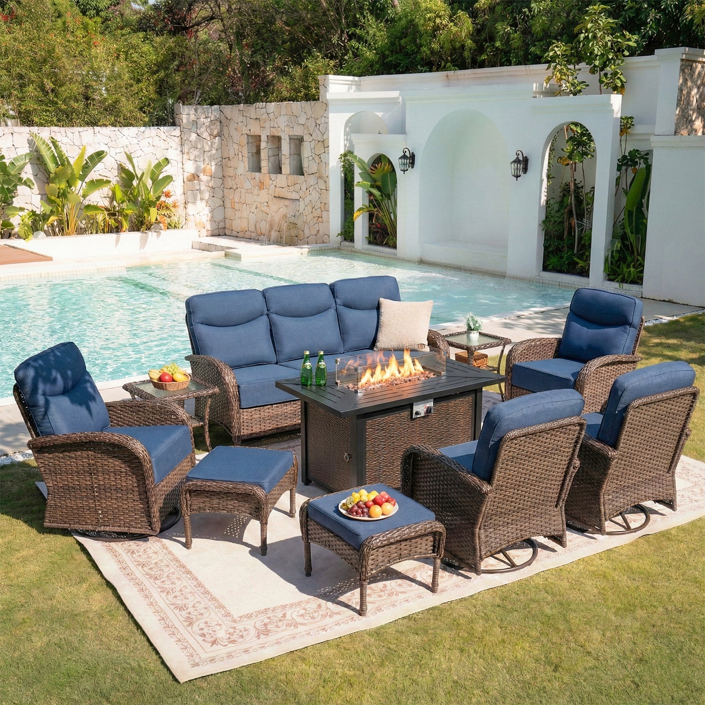 Premium 10-Piece Patio Furniture Set with Metal Fire Pit Table – High-Back Seating for Backyard Living, ND Series - Belord