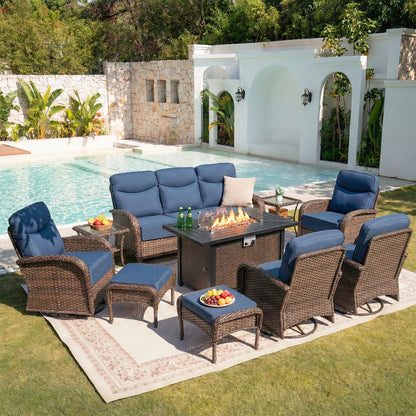 Premium 10-Piece Patio Furniture Set with Metal Fire Pit Table – High-Back Seating for Backyard Living, ND Series - Belord