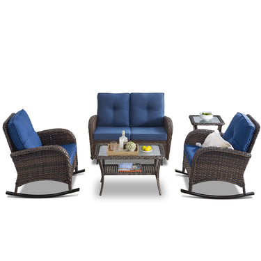 Patio Conversation Set 5-Piece with Loveseat, Rocking Chairs, Coffee Table, and Side Table, NDS Series - Belord