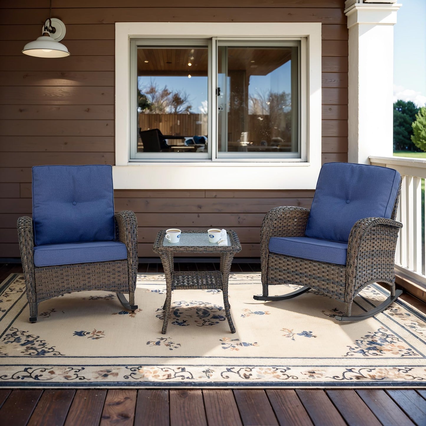 Wicker Rocking Chairs Set with Side Table, NDS Series