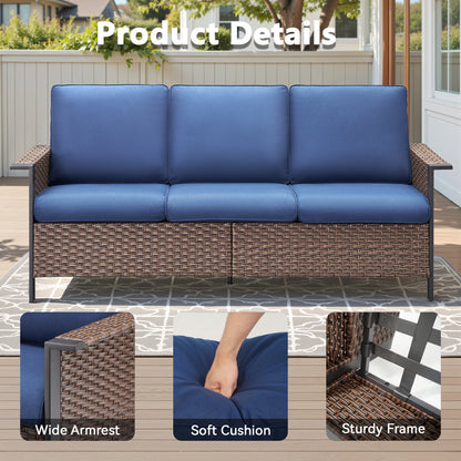 All-Weather Rattan Patio Sofa Set (3 PCS) — High-Back 3-Seater Deep Seat Couch with Ottomans, WNG Series