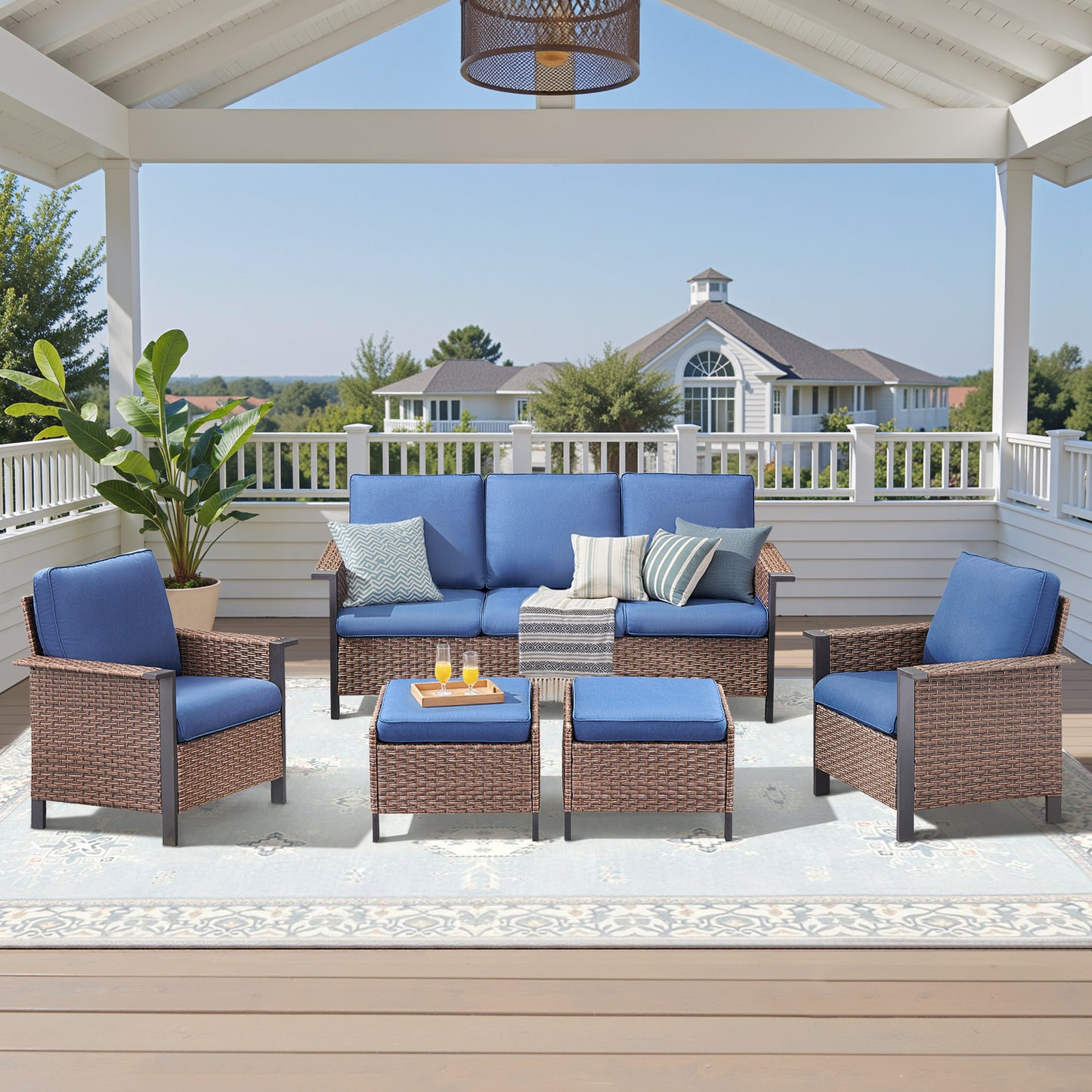 5-Piece All-Weather PE Wicker Conversation Set — Includes 1 Sofa, 2 Patio Chairs & 2 Ottomans with Cushions, WNG Series