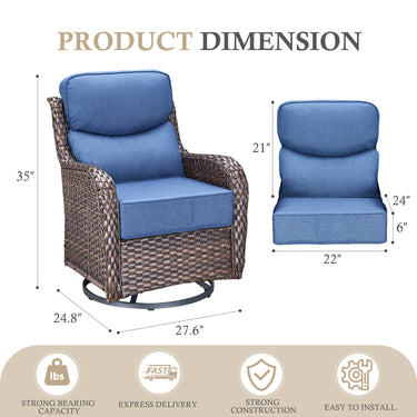 4-Piece Garden Wicker Swivel Glider Chairs with 6" Thick Cushions, NT Series - Belord