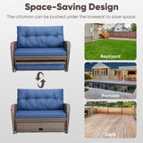 Outdoor Rattan Daybed Set with Multipurpose Ottoman & Side Tray, NDS Series - Belord