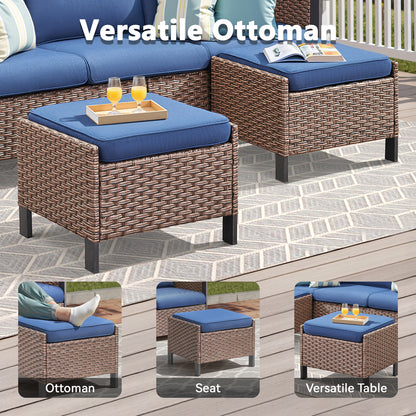 7-Piece All-Weather Wicker Patio Furniture Set: 1 Sofa, 2 Swivel Chairs, 2 Patio Chairs, 2 Ottomans, WNG Series