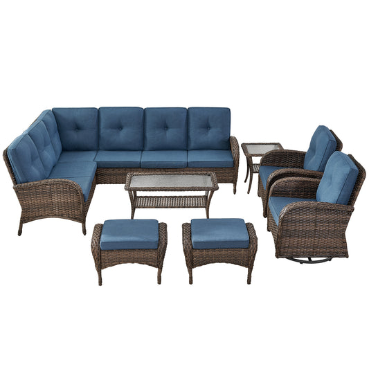 Large Sectional Set 12-Piece with Swivel Glider Chairs, Coffee Table, Side Table, and Ottoman, NDS Series