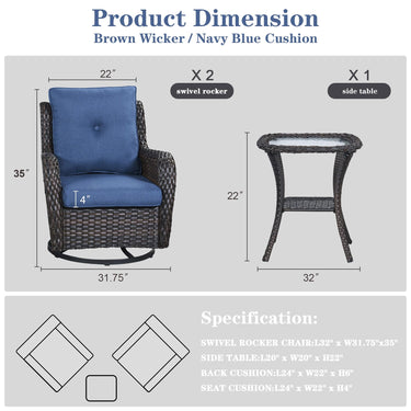 Save 60% - Swivel Glider Chairs Set with Side Table, NTC Series - Belord