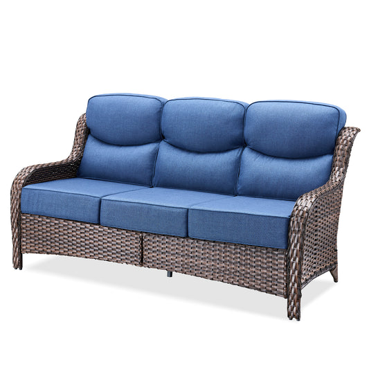Oversized 3-Seat Wicker Sofa for Outdoor Patio – High Back & Extra Thick Cushions / NT Series