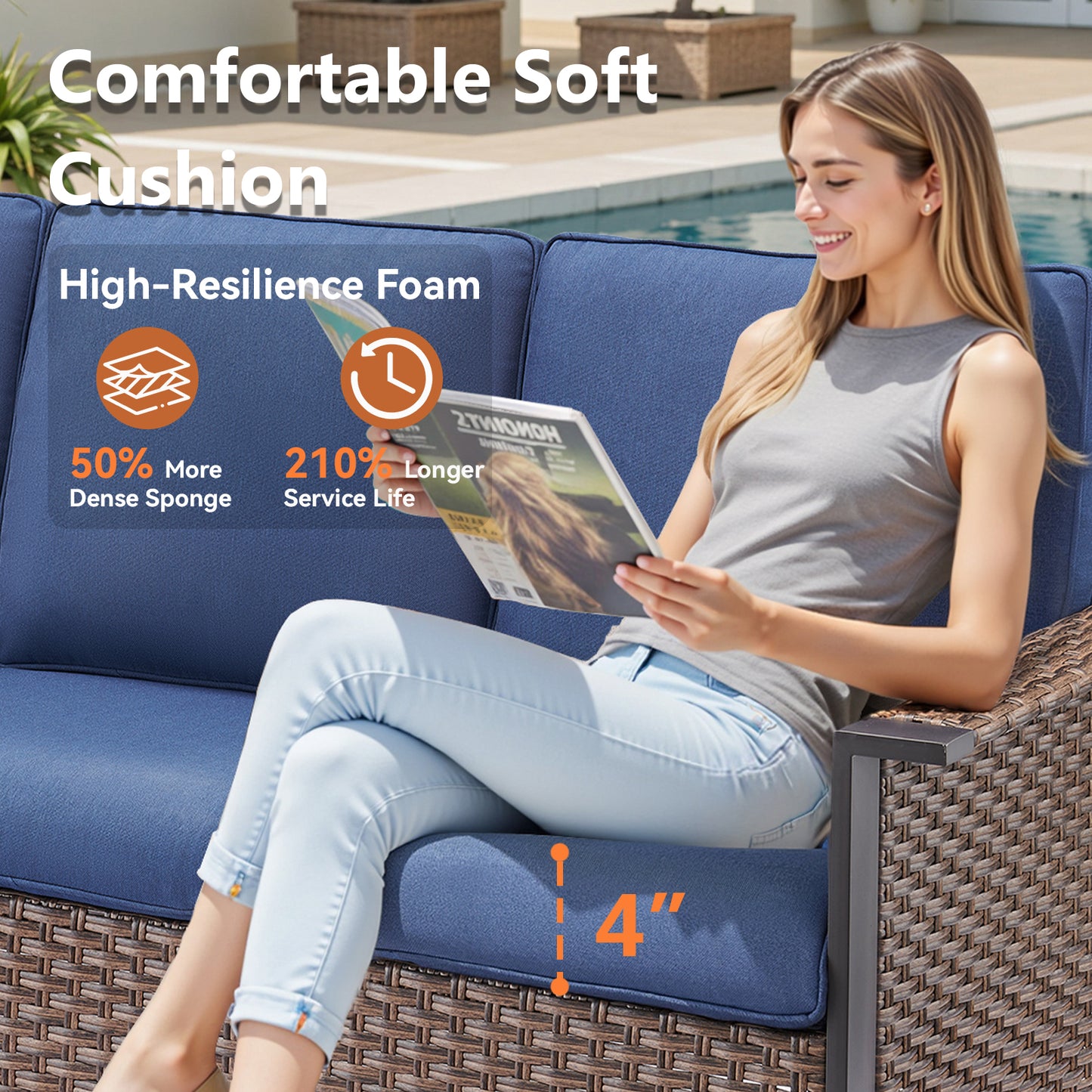 All-Weather Rattan Patio Sofa Set (3 PCS) — High-Back 3-Seater Deep Seat Couch with Ottomans, WNG Series