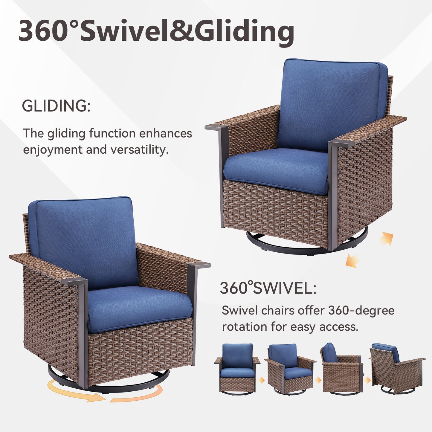 Patio Wicker Swivel Chairs Set Of 2, WNG Series