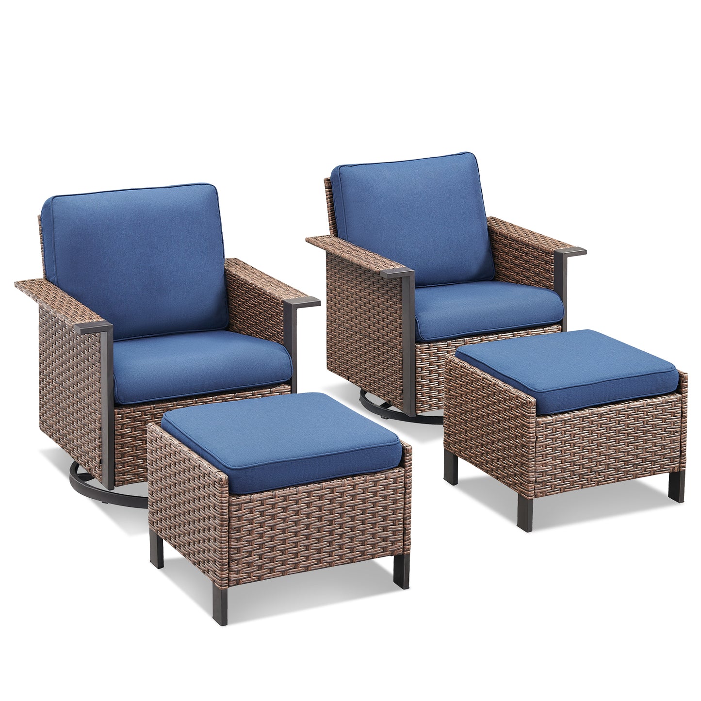 4-Piece Patio Furniture Set with Swivel Rocking Chairs & Ottomans, WNG Series