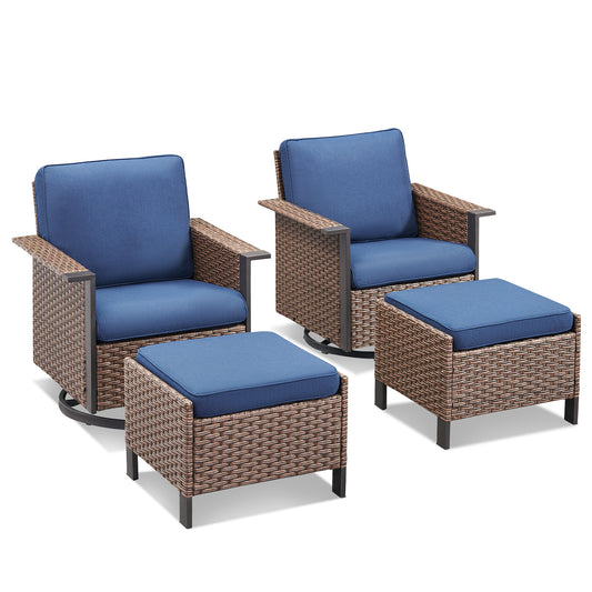 4-Piece Patio Furniture Set with Swivel Rocking Chairs & Ottomans, WNG Series