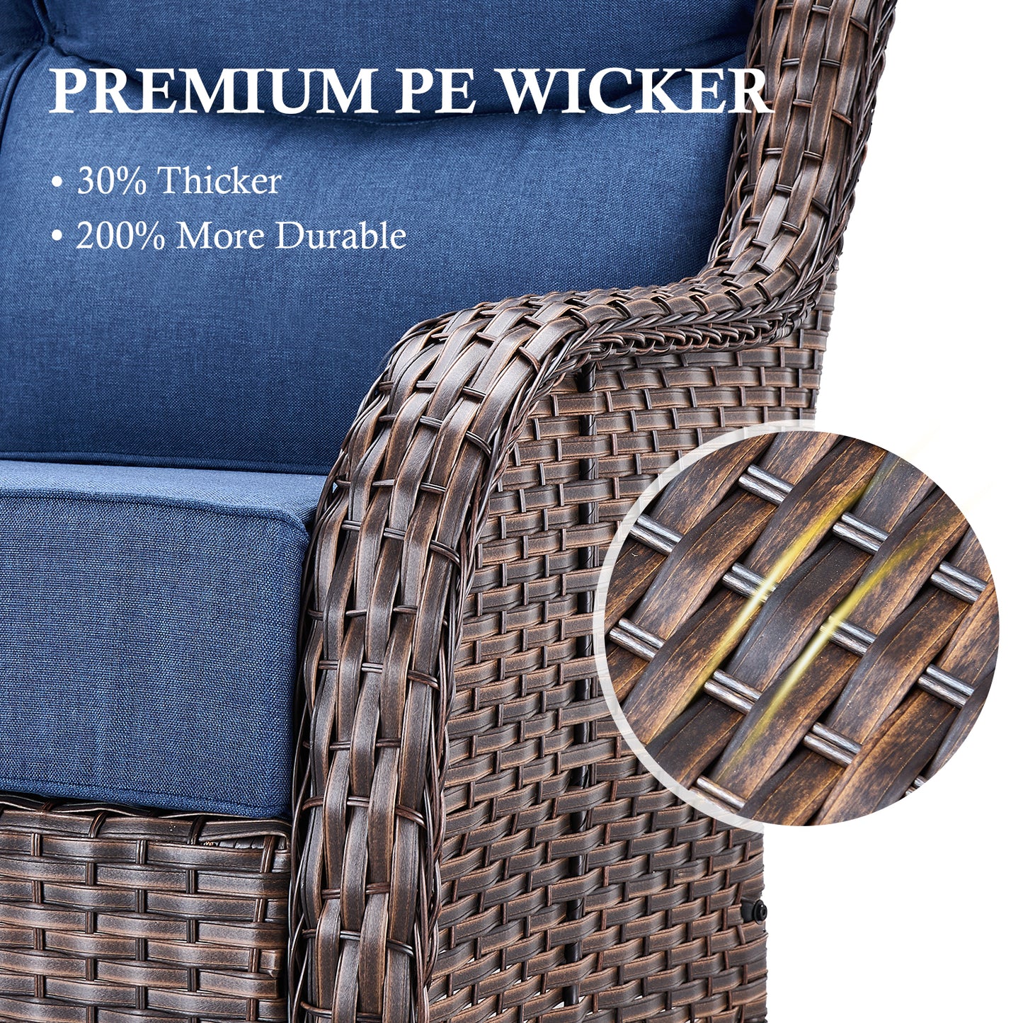 Premium 4PCS Patio Conversation Set for Backyard & Deck, Hand-Woven Rattan Sofa, Swivel Chairs & Coffee Table with 6" Cushions, NT Series