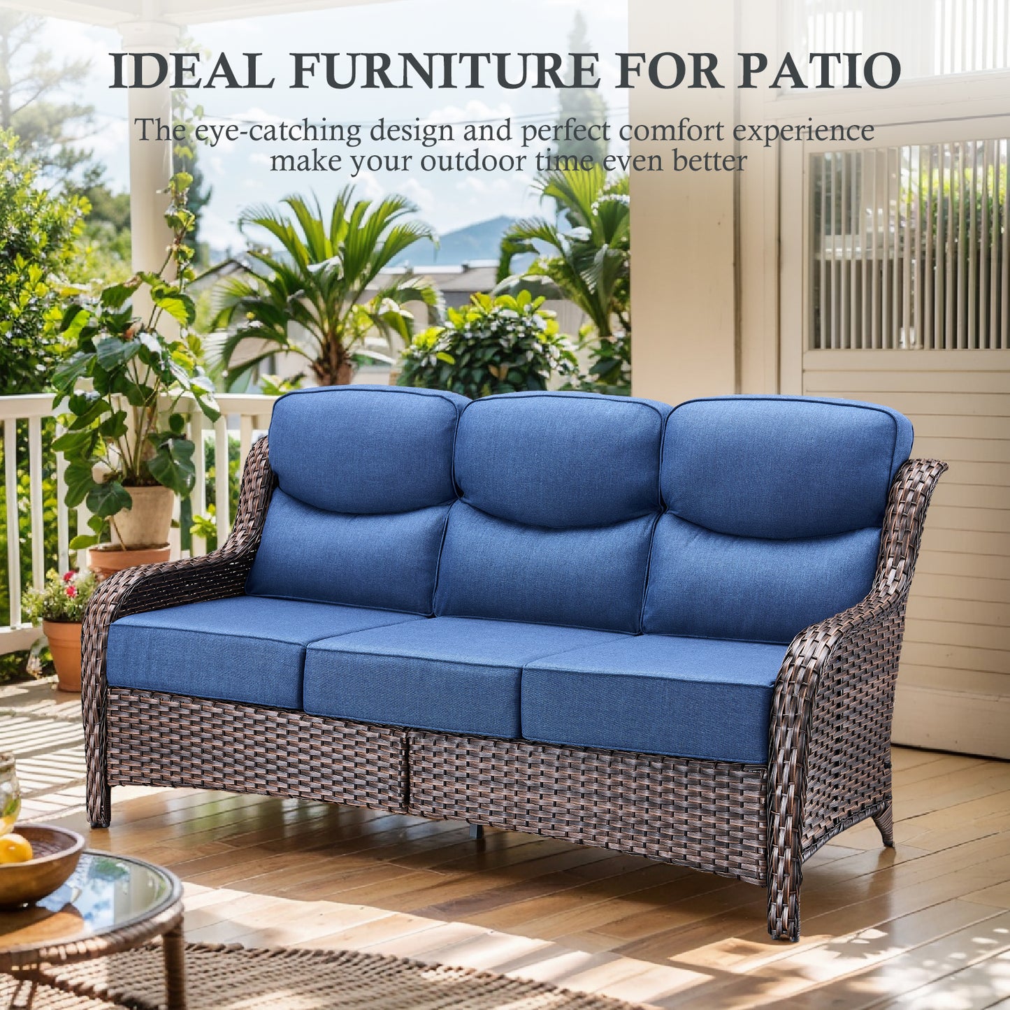Premium 4PCS Patio Conversation Set for Backyard & Deck, Hand-Woven Rattan Sofa, Swivel Chairs & Coffee Table with 6" Cushions, NT Series