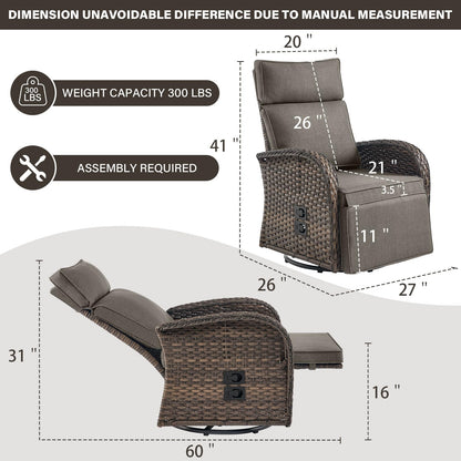 Premium 2-Piece Swivel Recliner Set - Adjustable Backrest & Footrest Patio Chairs, NDS Series