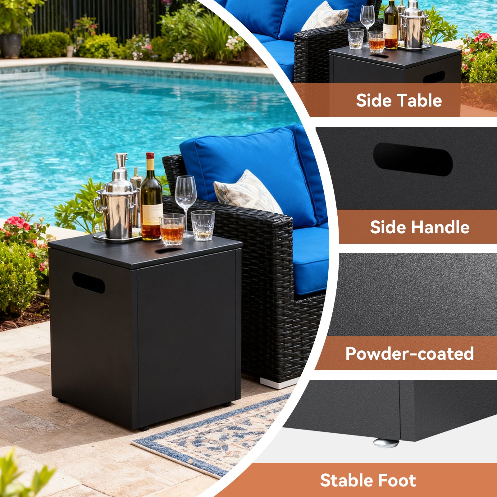 Spacious 8-Piece Patio Furniture Set with Split Fire Pit Table – High-Back Swivel Seating for Backyard Hosting, ND Series - Belord