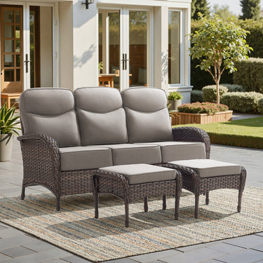 Modern 3-Piece Patio Sofa Set with Ottomans – Deep 6" Cushions, Waterproof Wicker for Relaxed Deck Lounging, ND Series - Belord