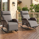Premium 2-Piece Wicker Rocking Recliner Chair with Adjustable Backrest & Footrest, Cushioned PE Rattan Patio Lounge Chair, NDS Series - Belord