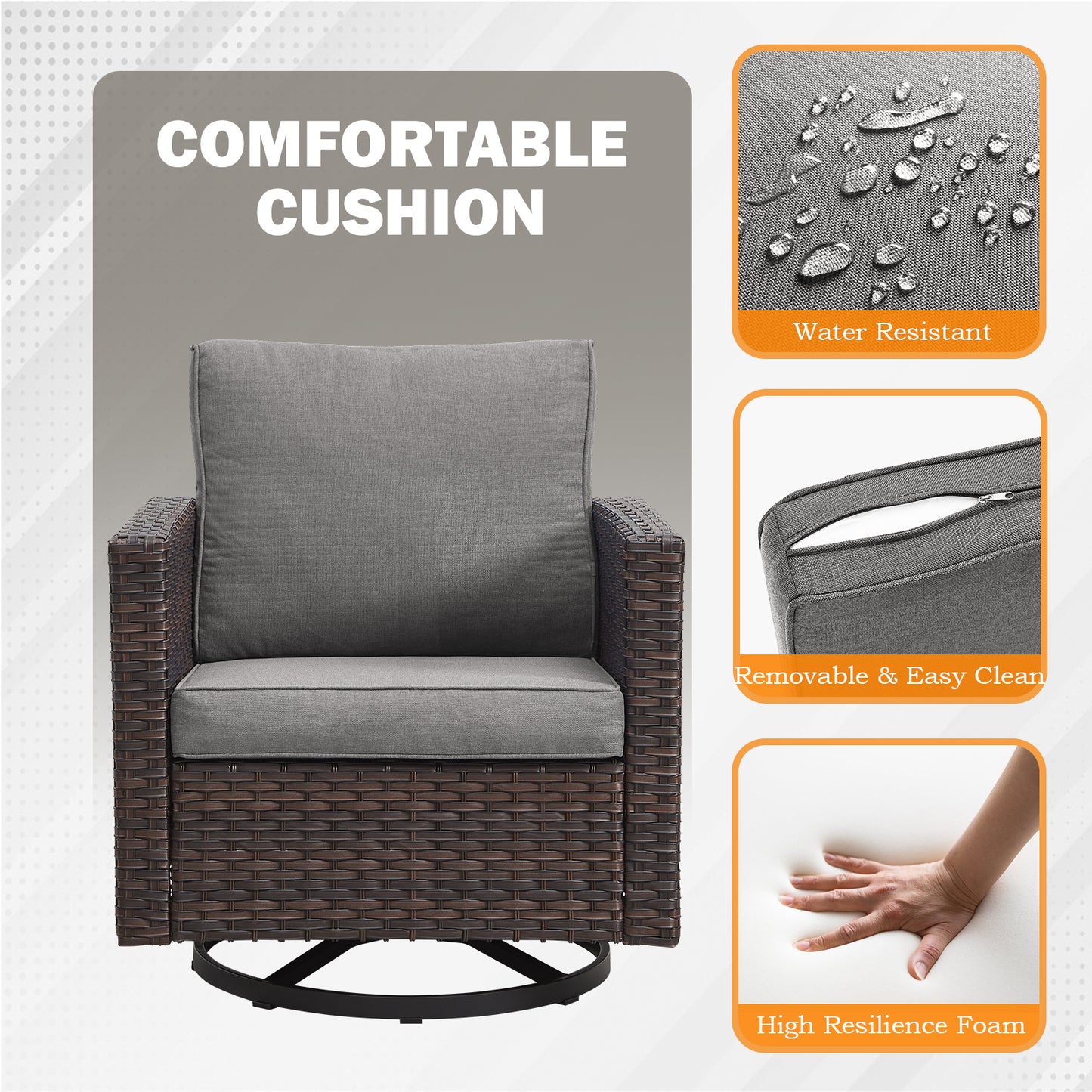 Outdoor 1-Piece Swivel Glider Chairs- 350LBS Weight Capacity, GRS Series