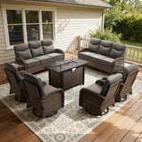 Spacious 9-Piece Patio Conversation Set with Metal Fire Pit Table – All-Weather Wicker Seating for Outdoor Gatherings, ND Series - Belord