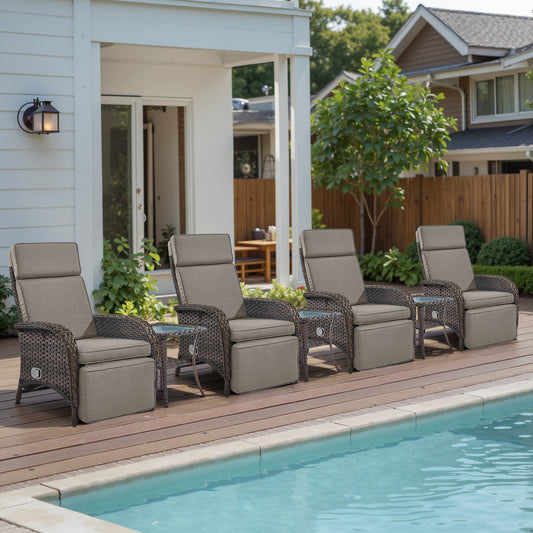 Premium 7-Piece Patio Conversation Set - 4 Adjustable Recliners & 3 Side Tables with 155° Lay Flat Chaise, NDS Series